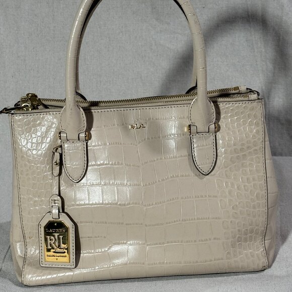 Ralph Lauren Croc-Embossed Leather Satchel Bag 👜 - Picture 1 of 9